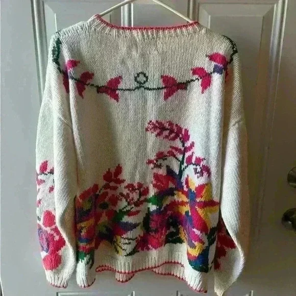 Vintage Cape Isle Knitters Floral Cardigan Sweater Handmade size m - Picture 6 of 7